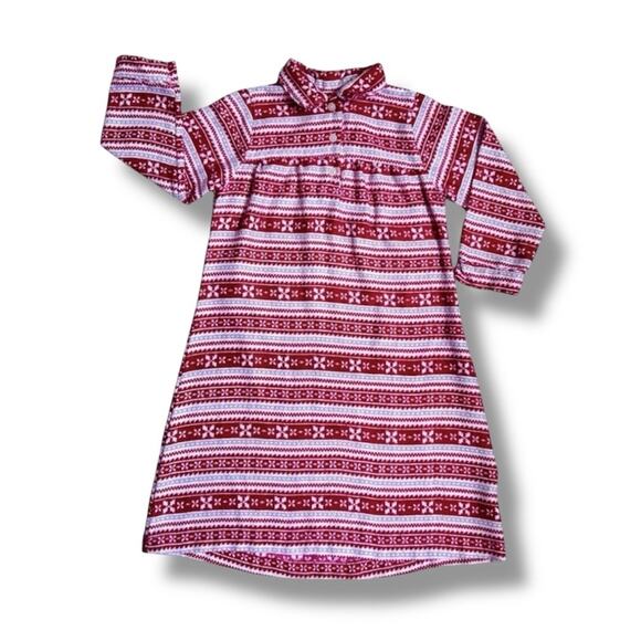 Pottery Barn Kids Nightgown Girls 4 Red Fair Isle Holiday Pajamas Long Sleeve - Picture 1 of 9